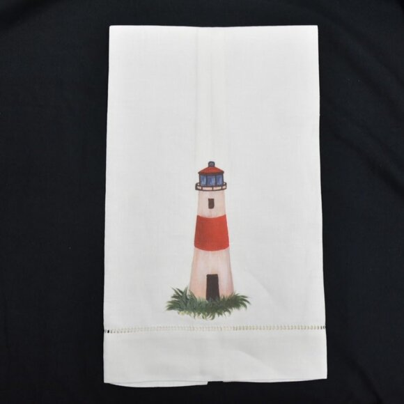 Robins Nest Designs Tea Towel Lighthouse Nautical Beach Handpainted - Picture 3 of 4